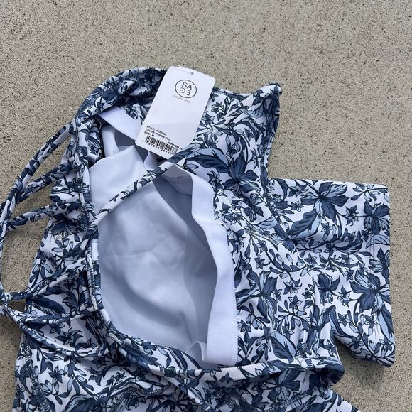 Sage Collective One Piece Jump Suit Activewear Romper Blue Floral NWT $85 Med - Picture 6 of 8